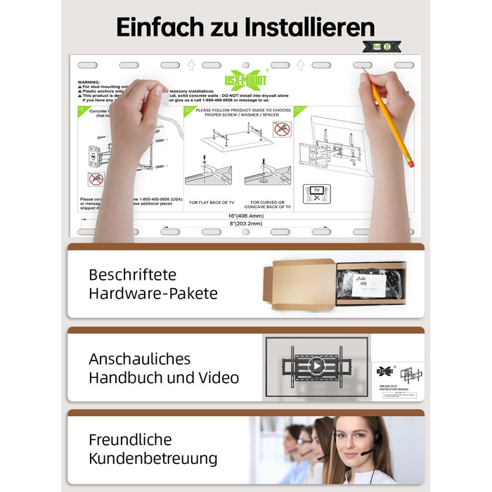 Кріплення для телевізора USX-MOUNT, поворотне та нахильне, для LED, LCD, Plasma (47-84 дюймів), VESA 600x400 мм, подвійний подовжуваний кріплення, до 60 кг