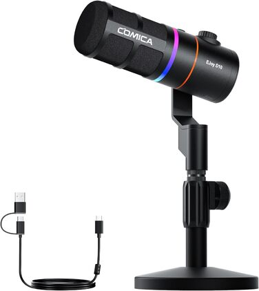 Мікрофон Comica EJoy D10 Pro: динамічний, USB-C/XLR, RGB, 48kHz/24bit