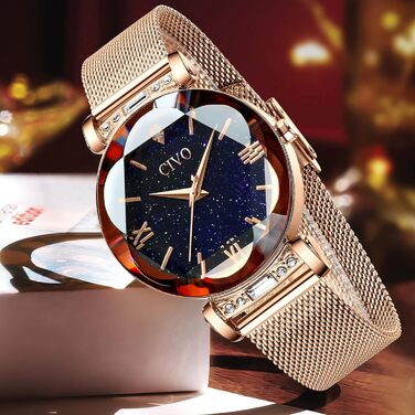 Жіночий годинник CIVO водонепроникний мінімалістичний аналоговий кварц, мода, сукня, елегантний, повсякденний кварцовий годинник для жінок (Y-2【set】рожеве золото/Xk Zh)