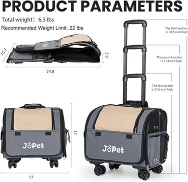 Сумка-переноска для тварин на колесах, рюкзак для собак та котів, сумка для подорожей, сіра