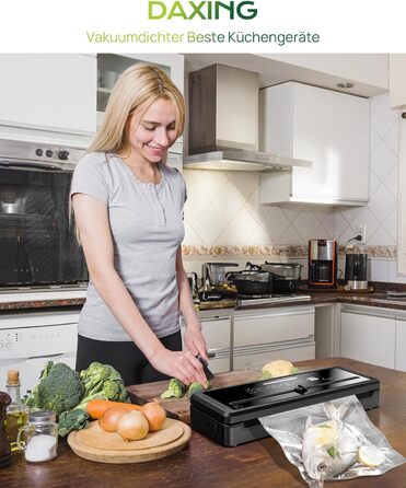 Вакуумний пакувальник 5-в-1 для продуктів харчування: сухий/вологий режим, зберігає свіжість до 7 разів довше, 70 кПа, вбудований різак, шланг, 10 пакетів