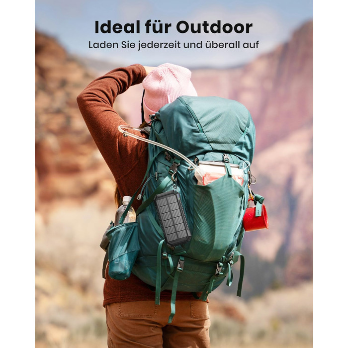 Сонячний павербанк 27000mAh, 15W, з LED-ліхтариком, 5 виходів, для iPhone та Android, чорний