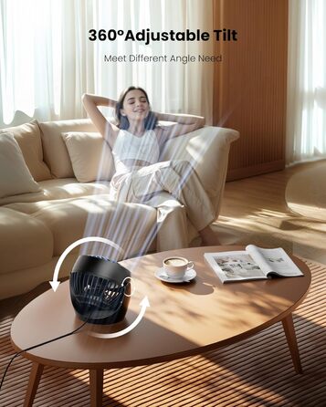 Портативний вентилятор Gaiatop 14 см, 3 швидкості, для дому, офісу, спальні, ванної кімнати (чорний)