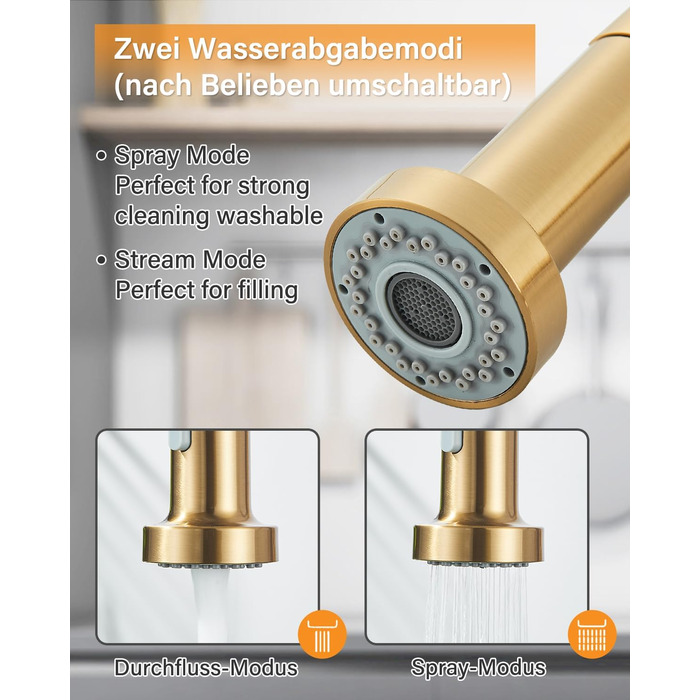 Кухляна змішувач Hbronzeshower з висувною лійкою, 360° обертання, нержавіюча сталь, з душем, для кухні