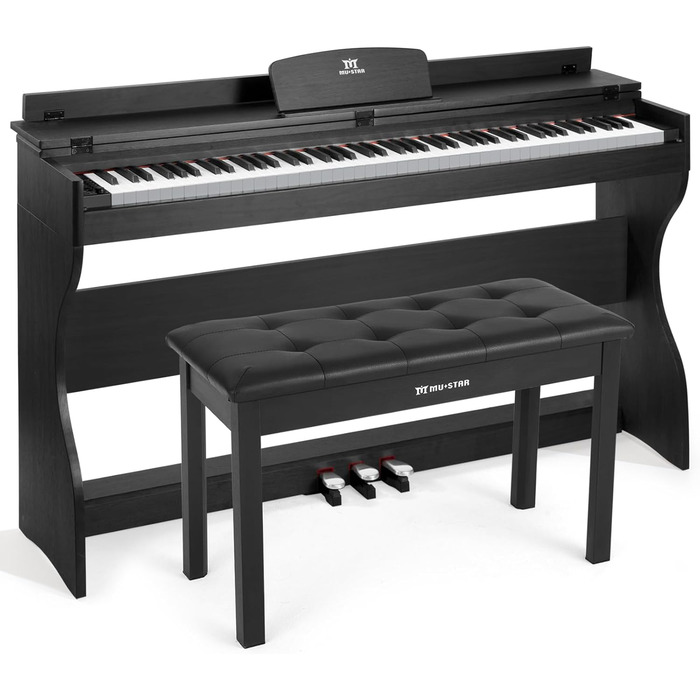 Електронне піаніно MUSTAR 88 клавіш з табуретом, цифрове піаніно, чорне, USB/MIDI, для початківців