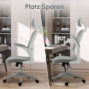 Vinsetto Office Chair Ergonomic Desk Chair with Headrest and Tilt Function, Height Adjustable in Grey, 65 x 64 x 114-122 cm