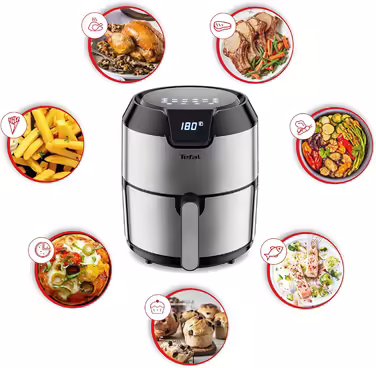 Tefal EY401D Hot Air Fryer Easy Fry Deluxe XL | Air Fryer | 1500 W | 4.2 L for 6 servings | 8 automatic programs | Digital display | energy-saving | healthy fryer without oil | stainless steel