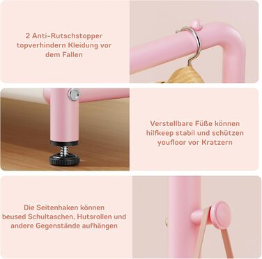 Дитяча вішалка для одягу Kinder Garderobe, 80x30x125 см, рожева. З гачками та кошиком для зберігання, U-подібна основа.