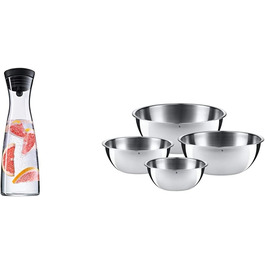 WMF Basic Water Carafe 1.5 liter, Glass Carafe with Lid, Silicone Lid, CloseUp Closure & Gourmet Bowl Set 4-Piece, Stainless Steel Bowls for the Kitchen 0.75l - 2.75l, Mixing Bowls