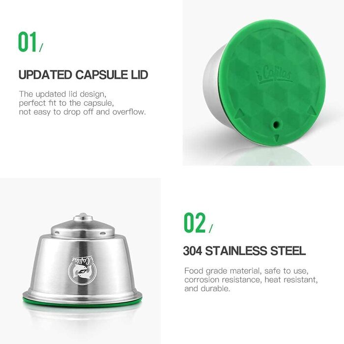 i Cafilas Reusable Capsule for Dolce Gusto, Capsule Filter, compatible with Dolce Gusto, with coffee spoon, brush (Tamper + Capsule)