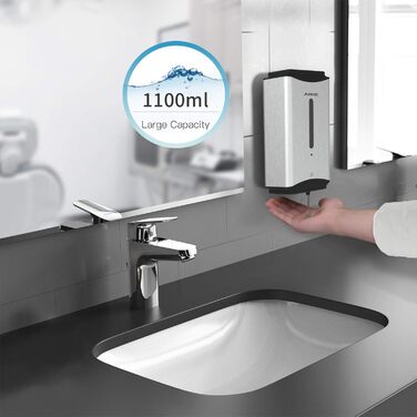 AIKE Automatic Stainless Steel Soap Dispenser, 1100ml - Commercial Wall Mount Soap Dispenser with Window, AK1206 Brushed Stainless Steel