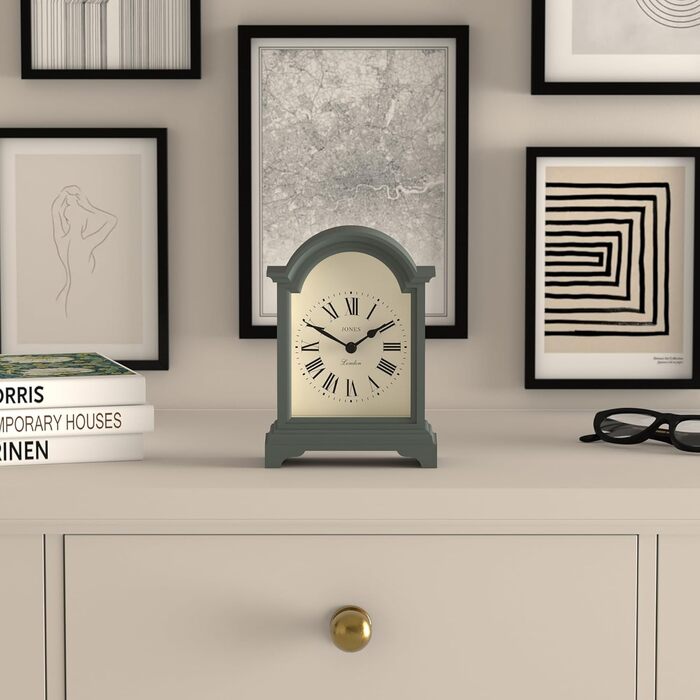 JONES CLOCKS® Bistro Table Clock | Classic Arch Design | White | Timeless style for desk, table, shelf or nightstand (Green)