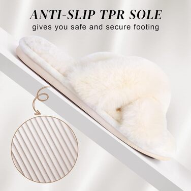 Жіночі тапочки-слайдери з перехресними ремінцями, м'які, теплі, пухнасті, комфортні для дому та відпочинку (40/41 EU, кремовий)