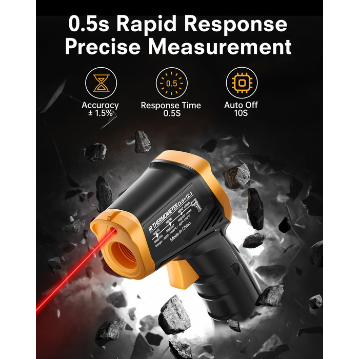 Інфрачервоний термометр Eventek -50°C до 600°C. Безконтактний цифровий лазерний термометр з підсвічуванням екрану. Для кухні, гриля, охолодження, промисловості. Базова комплектація