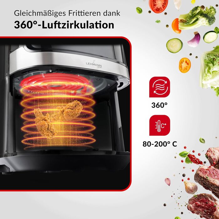 Фритюрниця без олії LEHMANN XL 6.5л з 8 програмами, цифровим дисплеєм та антипригарним покриттям