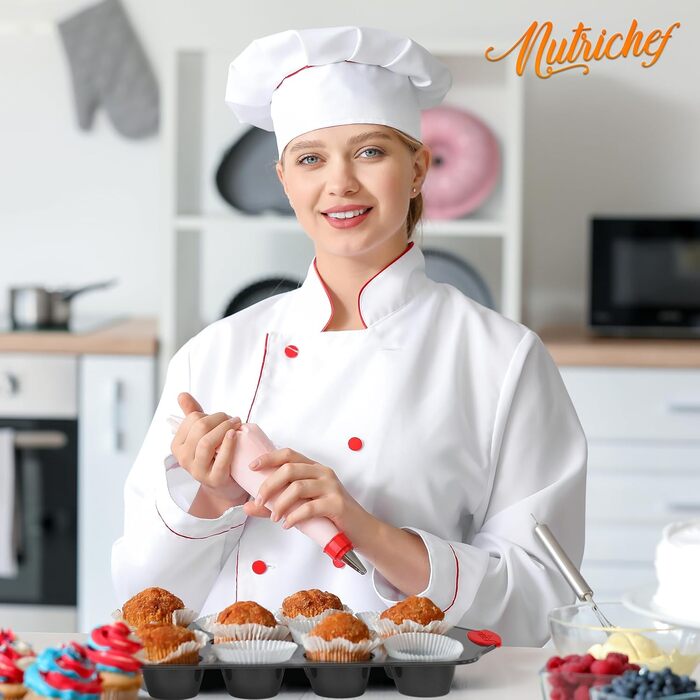 Набір форм для випічки NutriChef 8 шт. з антипригарним покриттям, включає: кексова форма, форма для піци, роз'ємна форма та інше. Підходить для духовки, миється в посудомийній машині, можна складати. Без PFOA, PFOS та PTFE.