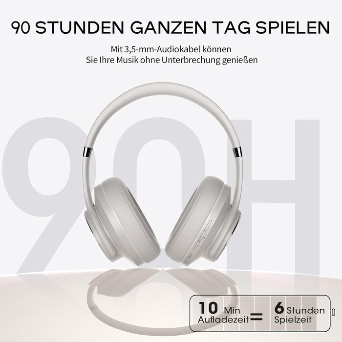 DOQAUS Бездротові навушники Over-Ear Bluetooth 5.3 з мікрофоном, 90 годин роботи, HiFi стерео звук, глибокі баси, сірий