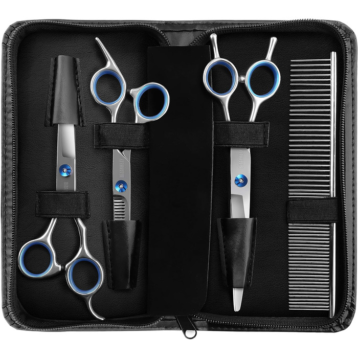 Професійний набір для догляду за собаками Bizzarre.ly – набір інструментів для грумінгу собак та домашніх тварин. Включає ножиці для шерсті, ножиці для фінальної обробки, вигнуті ножиці та гребінець для собак та котів.