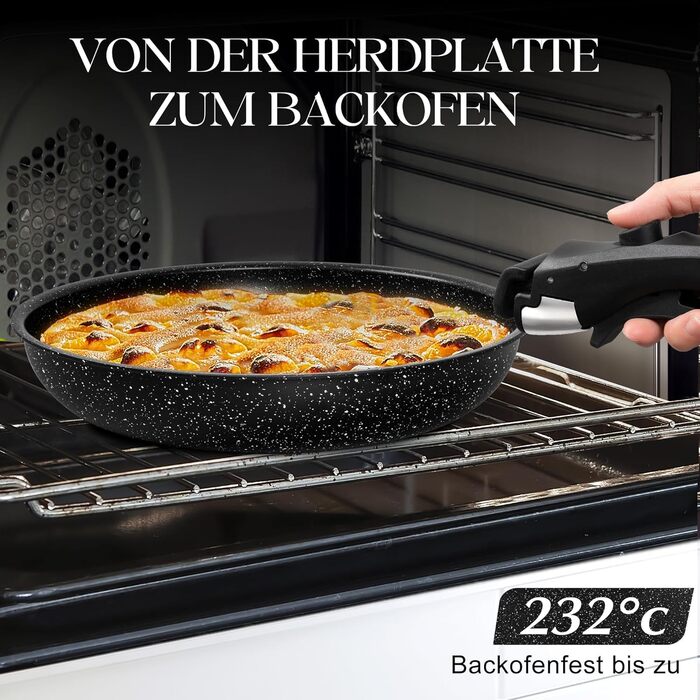 Набір сковорідок Michelangelo 4 шт. (20/24/28 см) знімний ручка, для індукції, антипригарне покриття мармур, до 240°C, чорний