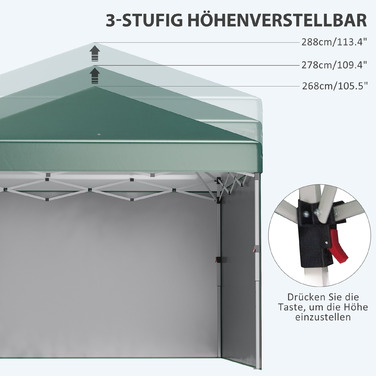 Outsunny Gazebo approx. 3x3m, water-resistant, stable, winter-proof, pop-up folding gazebo with 2 side walls, UV protection 30+, foldable party tent, garden tent with bag, garden gazebo for camping, garden, lawn | Aosom