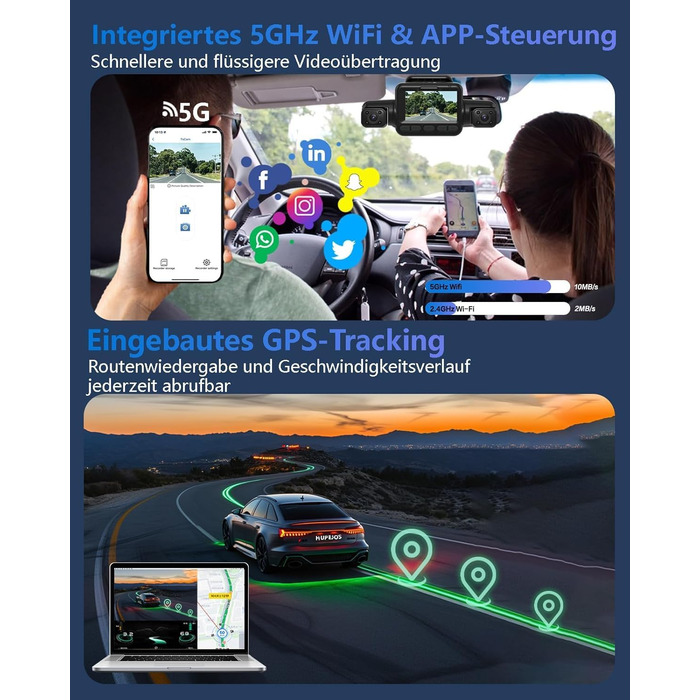 Відеореєстратор HUPEJOS KI Dashcam Auto 4-х канальний з монітором водія, 3K + 3 * 1080P, 360° камера, WiFi, GPS, CPL, 128GB, 24H парковка (V8Pro)
