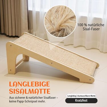 PETKARAY Дряпка для котів, L-подібна дряпка з сизалю, 68 см, 2-в-1, для стіни та кута (з котячою м'ятою, іграшка-мишка), бежевий