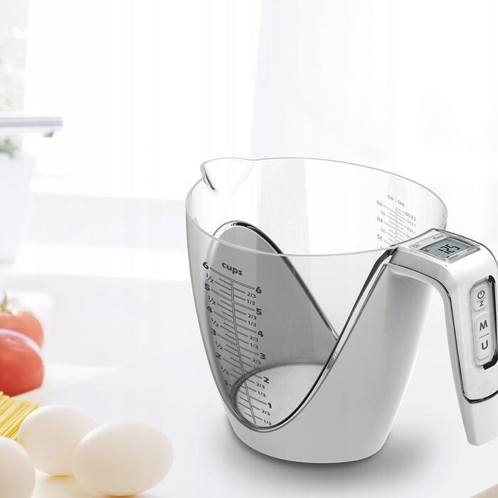 LTC Lamex Electric Scale - Precision Kitchen Scale with Bowl (Measuring Range of 1g to 5kg) - Damage-Resistant - Clear Digital Scale - 5 Measurement Modes - White