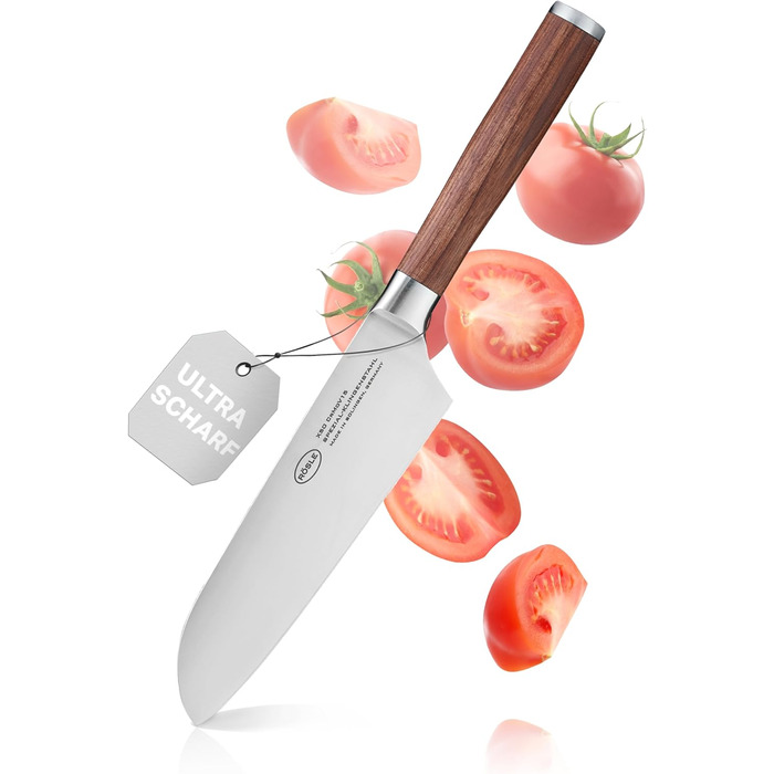 Кухонний ніж Santoku RÖSLE Masterclass 17 см, сталь, дерев'яна ручка, для м'яса, риби та овочів