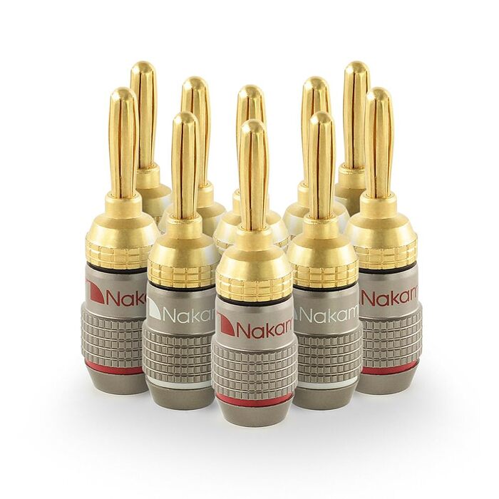 Бананові роз'єми Nakamichi FanLock Excel-Serie, 24Кт позолочені, для акустичних кабелів 10-18 AWG, 4 мм, для Hi-Fi стерео та домашнього кінотеатру, 10 шт (5 пар)