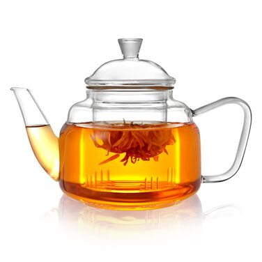 Скляний чайник CNGLASS з ситом із нержавіючої сталі, 900 мл, термостійкий для листового та розквітного чаю, прозорий