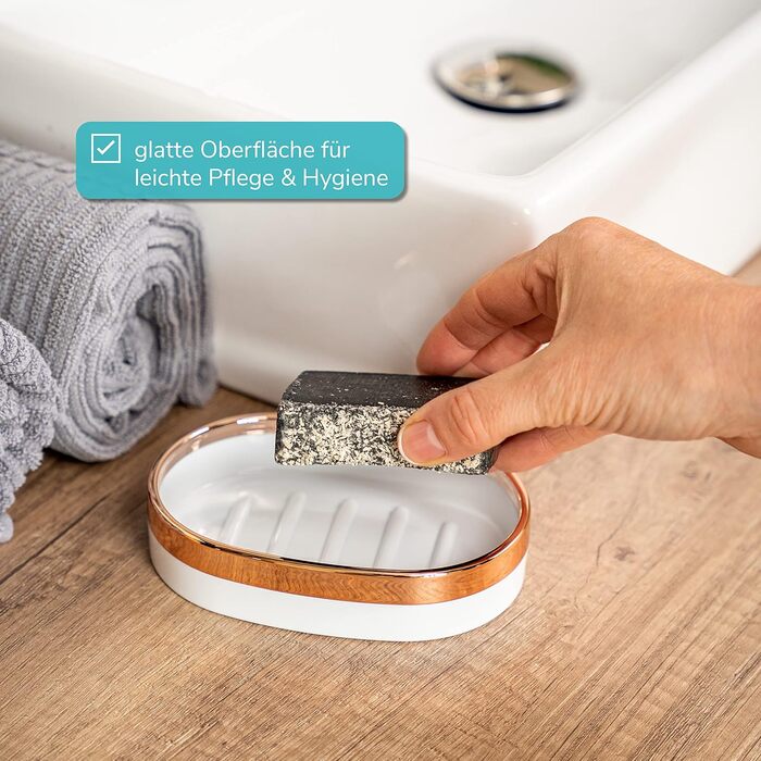 Набір для ванної кімнати Bremermann Savona 3-TLG, пластик, білий-рожезолотий: мильниця, дозатор мила, стакан