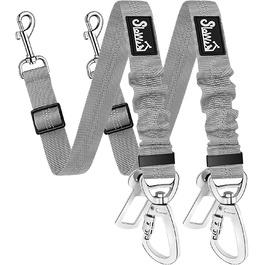 Автогурт для собак у машину: 2 шт., безпечний ремінь з амортизацією, універсальний кріплення для подорожей (сірий)