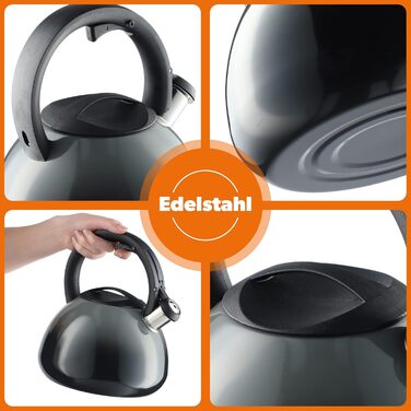 Чайник KADAX з нержавіючої сталі, 3л, з свистком, ретро дизайн, різні кольори, ефект Ombre, (Блакитний/Сірий)