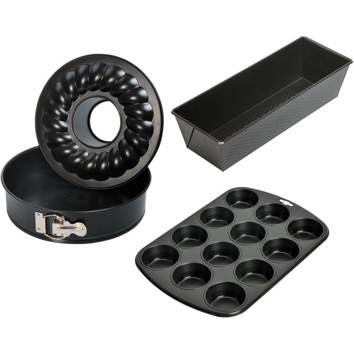 Набір форм для випічки Kaiser Classic: форма для торта 26 см, форма для кексів на 12 шт, кексова форма 30 см, форма для випічки знімного дна, антипригарне покриття, чорний