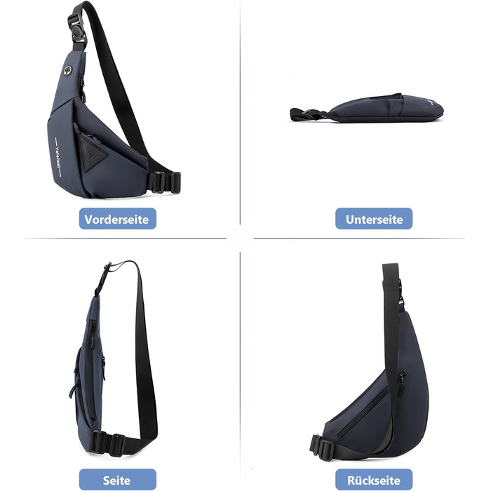 Чоловіча нагрудна сумка VARLIVOO Brusttasche - слинг-сумка, кросбоді, через плече, спортивна, для фітнесу, подорожей, кемпінгу, школи. Водонепроникний рюкзак з поліестеру, блакитний.