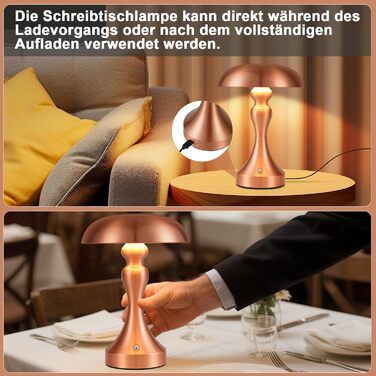 Бездротова настільна лампа з LED-підсвічуванням, сенсорне керування, регулювання яскравості, вінтажний стиль, USB-зарядка, нічник для спальні/вітальні (червоно-бронзова, 2 шт.)