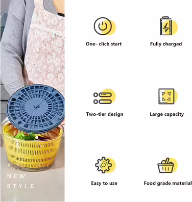Automatic Salad Spinner, USB Wireless 4000ml Salad Spinner Dehydrator for Fruits and Vegetables, Salad Bowl for Serving, Quickly Drains Kitchen Helper in Trendy Color, Long Standby Time (Blue)