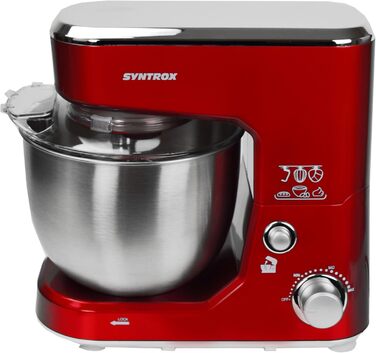 Syntrox Germany KM-1000W Kitchen Machine, Dough Mixer, Mixer, Stainless Steel Bowl, 5 Liter, red
