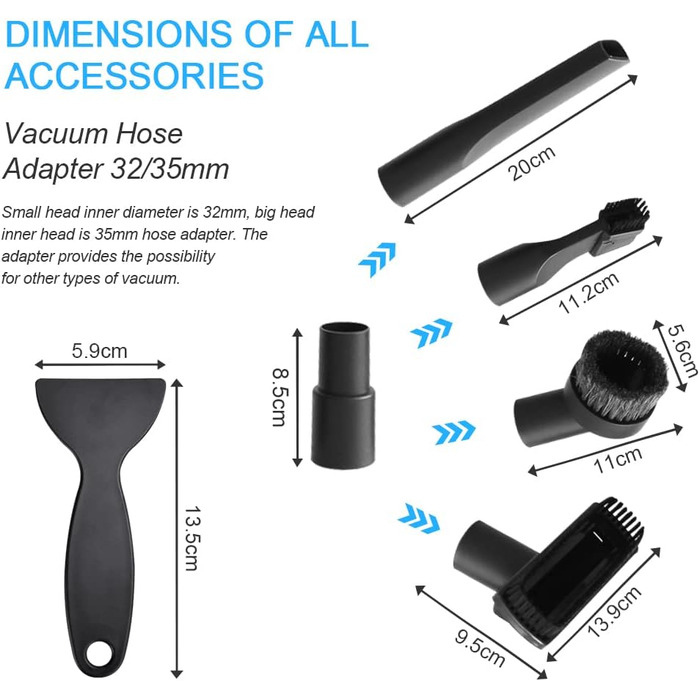 Набір насадок для пилососа BUZIFU 7 шт. 32-35 мм: для диванів, матраців, щілин. Сумісний з Kärcher, Miele, Siemens, AEG, Bosch, Panasonic, Philips