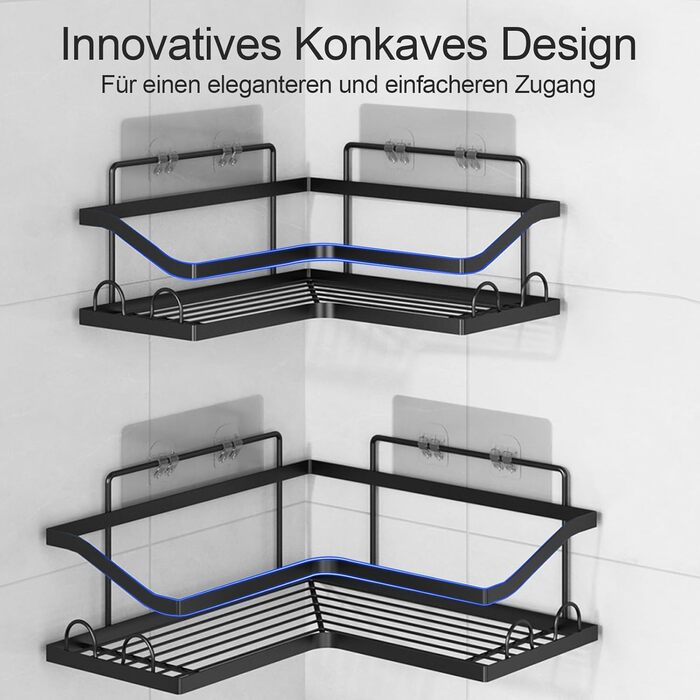 Набір кутових поличок для душу без свердління, 3 шт. з мильничкою, чорного кольору. Організатор для ванної кімнати з 12 гачками. Підходить для ванної та кухні.