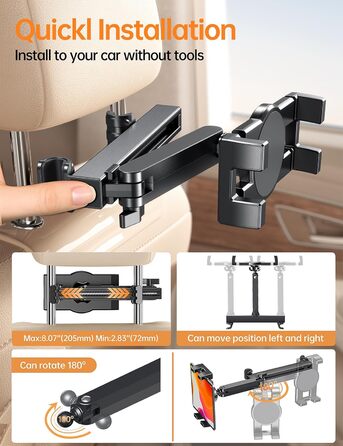 Універсальний тримач для планшета в авто Coolpow: кріплення на спинку сидіння, регульований, 360° обертання, сумісний з iPad, Samsung Tab, смартфоном (4.7-13 дюймів)