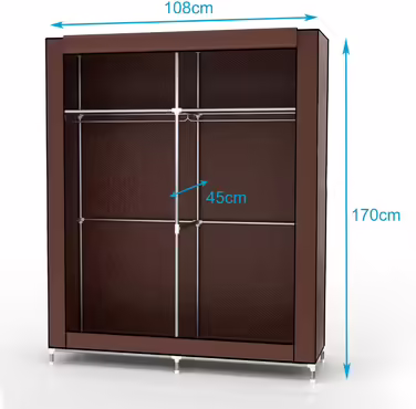 Folding Wardrobe 108x45x170 cm in GRAY - Fabric wardrobe with zipper and clothes rail, side pocket and compartments - shelf, metal frame, storage (Beaver Brown)