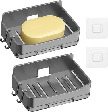 Тримач для мила Dulynva (2 шт.) без свердління, сірий. Мильниця для душу, мильниця з піддоном, мильниця для ванної кімнати, кухні, мийки. Пластиковий тримач для мила, настінний, самоклеючий.