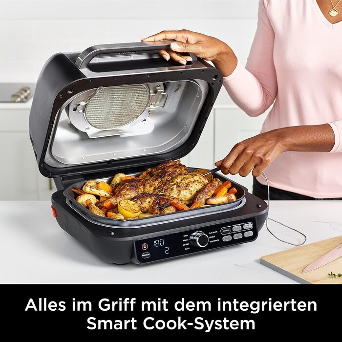 Ninja Foodi MAX PRO Grill, Flat Grill Plate & Air Fryer, 3.8L Air Fryer with Digital Temperature Probe, Dishwasher-Safe Parts, 7-in-1, Silver/Black AG651EU MAX PRO Grill & Air Fryer 3.8L Black/Silver