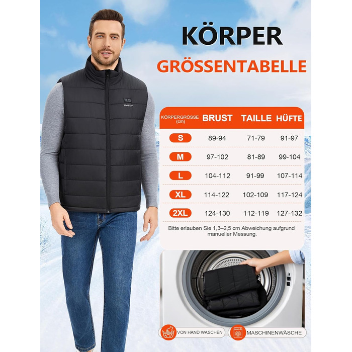 Обогреваемый жилет для мужчин с PowerBank 18400mAh, жилет з 8 зонами обігріву, чорний, L