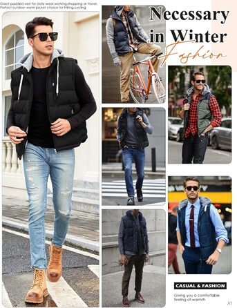 Чоловіча степкова жилетка Vancavoo на осінь/зиму з капюшоном, чорна, розмір M