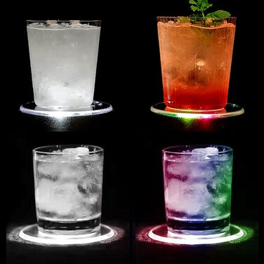 MEDOYOH 8-Piece Cool White LED Coasters - Glowing for Drinks, ON/Off Switch, Drink Coaster Set, Waterproof Acrylic Round Coasters for Glasses, Bottles, Parties, Weddings, Bar, Christmas, Pub