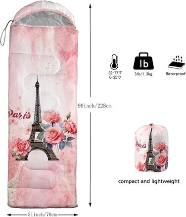 Спальні мішки QOOMO для кемпінгу, 3 сезони, для дорослих та дітей, легкі, водонепроникні, для подорожей та відпочинку на природі