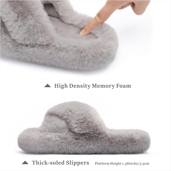Жіночі домашні тапочки Chantomoo з піною Memory Foam, зручні, з штучним хутром, сліпони, сірі (42/43 EU)
