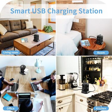Многорозеткова смуга з USB, 8 розеток, з вимикачем, 4000W/16A, захист від перенапруги, 5м кабель, чорний колір